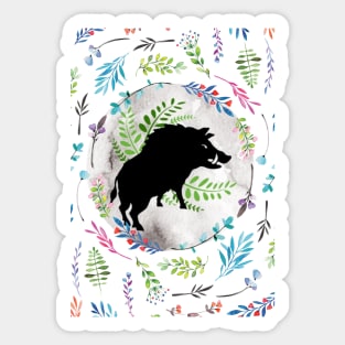 Watercolour Boar and Ferns Sticker